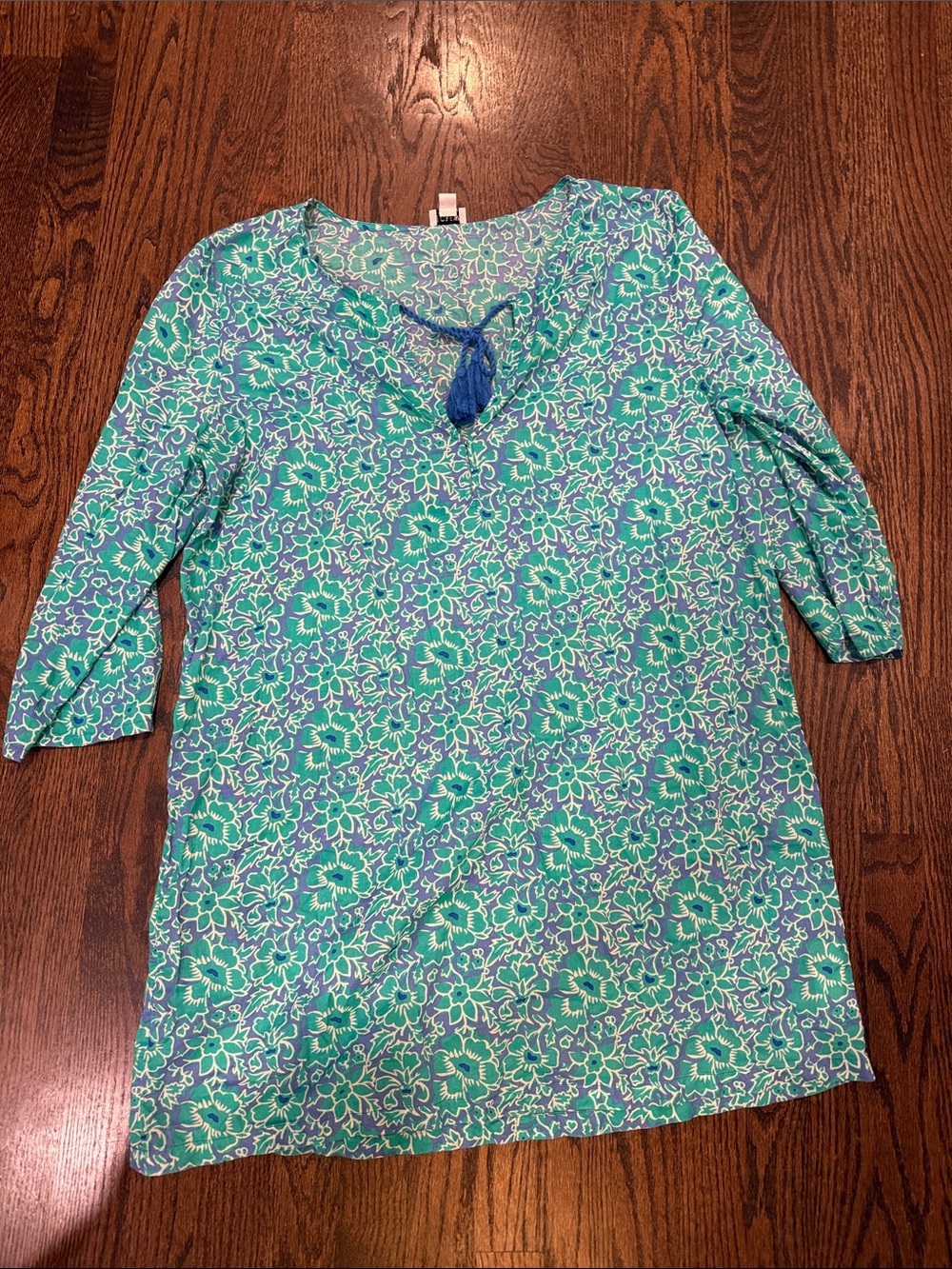 J. Crew xl Blue-Green Floral Tie-Neck Women's Tunic dress light weight